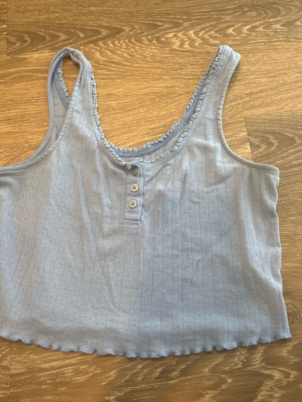 SO Light Blue Ribbed Crop Tank with Henley Buttons